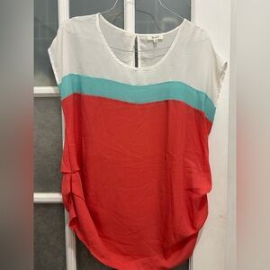 Love J White, Green, Peach Colorblock Short Sleeve Blouse Size XL